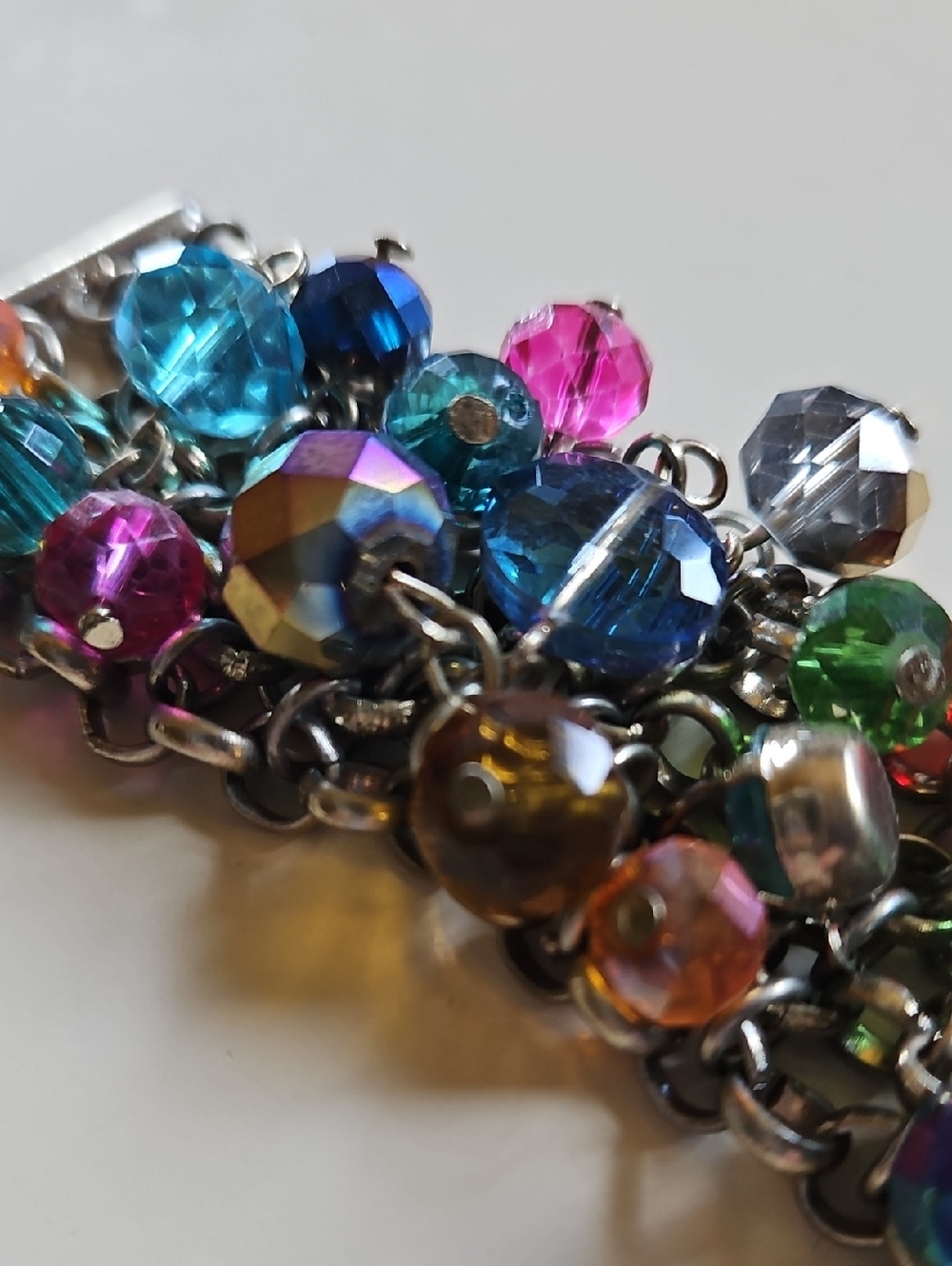 Multicolor Crystal Aurora Borealis Cluster Toggle Mesh Wide Bracelet Gold Tone - Picture 4 of 7